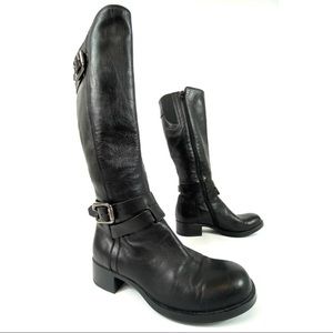AGL Knee High Riding Boots Black Leather 37